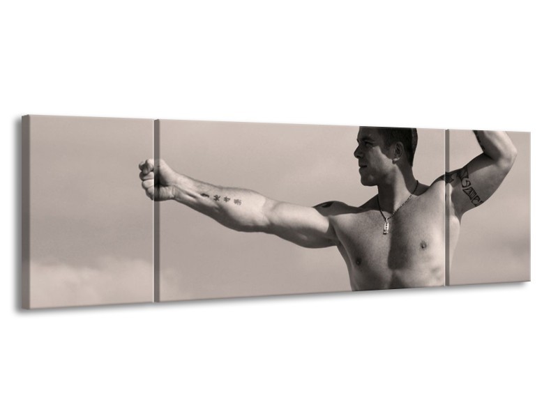 Canvas schilderij Man | Grijs, Zwart | 170x50cm 3Luik