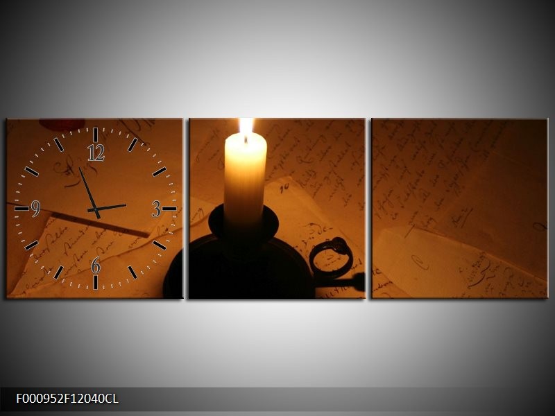 Klok schilderij Kaars | Geel, Bruin, Zwart | 120x40cm 3Luik
