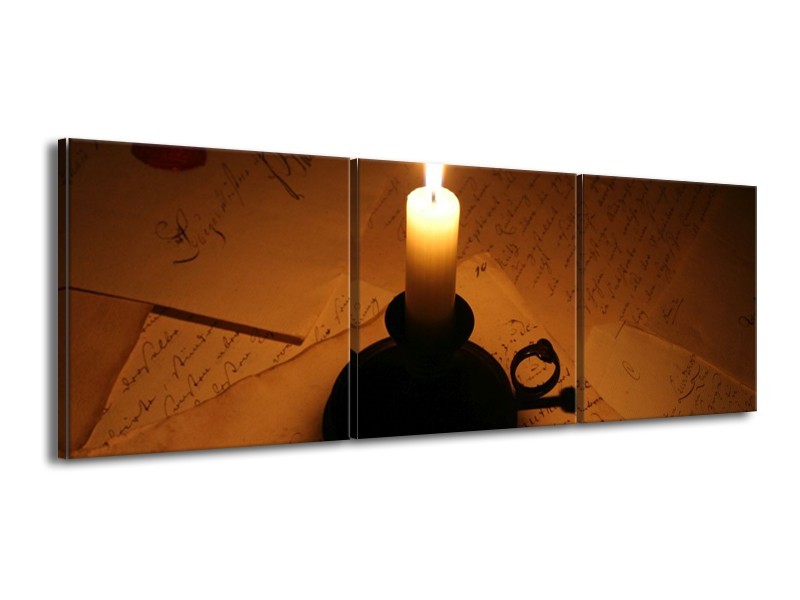 Canvas schilderij Kaars | Geel, Bruin, Zwart | 150x50cm 3Luik