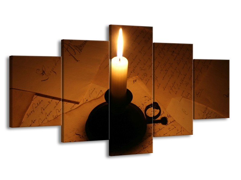 Canvas schilderij Kaars | Geel, Bruin, Zwart | 150x80cm 5Luik