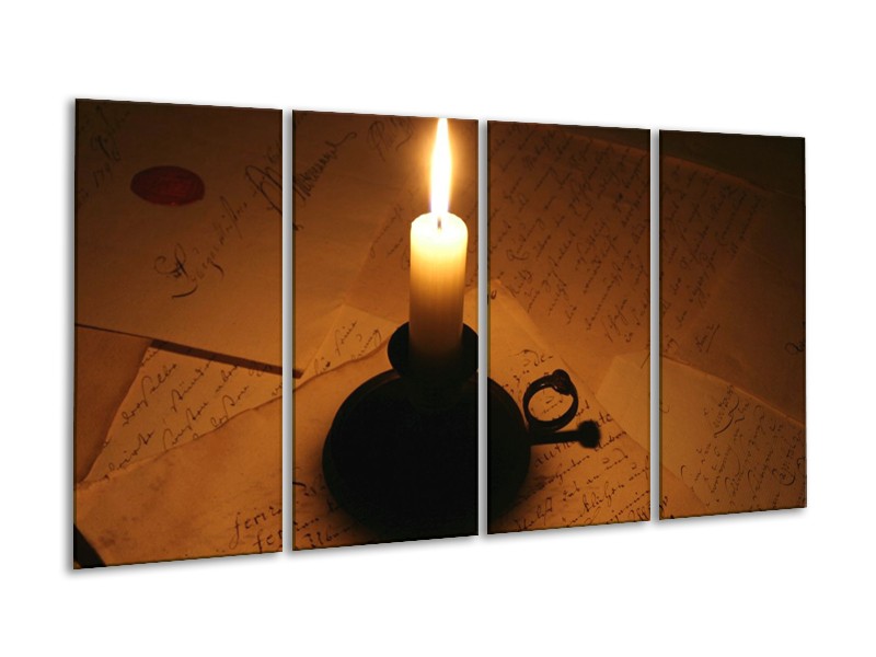 Canvas schilderij Kaars | Geel, Bruin, Zwart | 160x80cm 4Luik