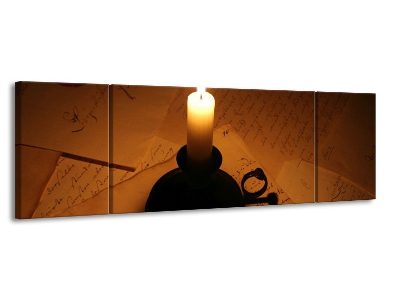 Canvas schilderij Kaars | Geel, Bruin, Zwart | 170x50cm 3Luik