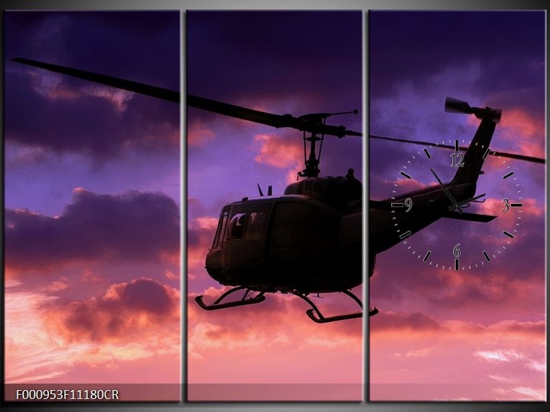 Klok schilderij Helikopter | Paars, Zwart | 111x80cm 3Luik