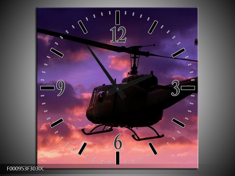 Klok schilderij Helikopter | Paars, Zwart | 30x30cm 1Luik