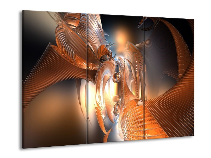Canvas schilderij Abstract | Oranje, Goud, Bruin | 90x60cm 3Luik