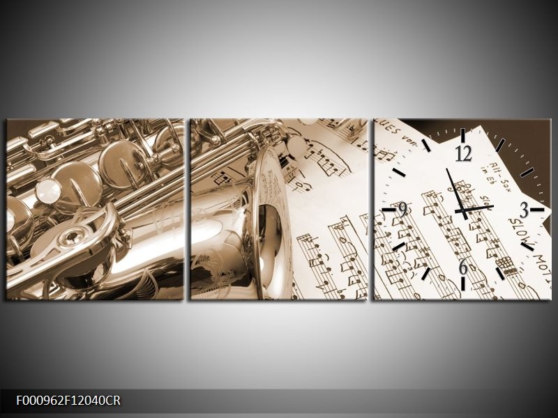 Klok schilderij Muziek | Wit, Grijs | 120x40cm 3Luik