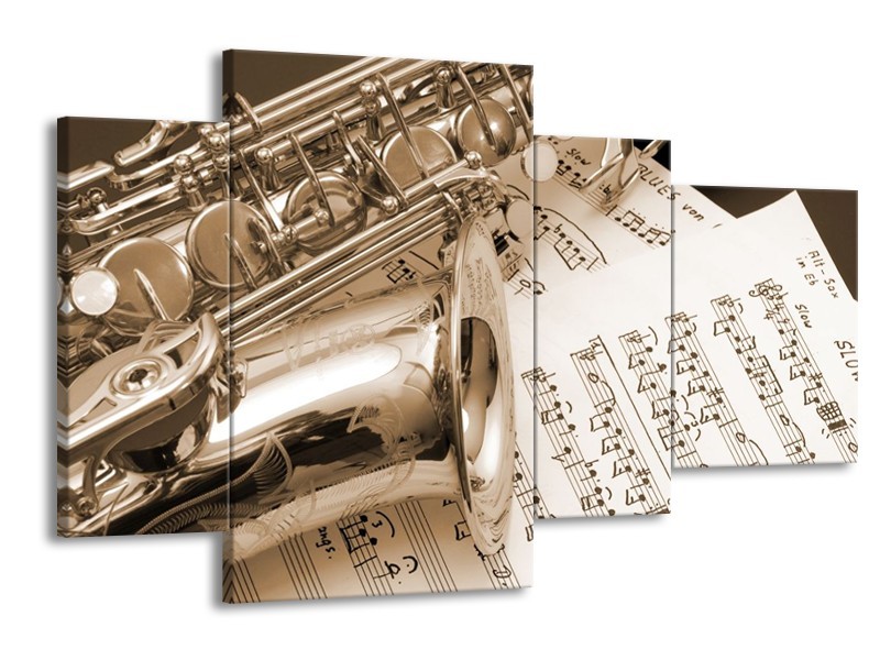 Glas schilderij Muziek | Wit, Grijs | 120x75cm 4Luik