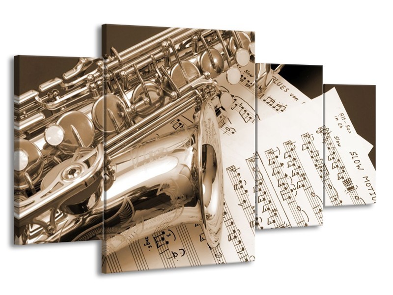 Glas schilderij Muziek | Wit, Grijs | 160x90cm 4Luik