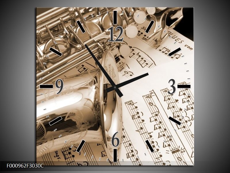 Klok schilderij Muziek | Wit, Grijs | 30x30cm 1Luik