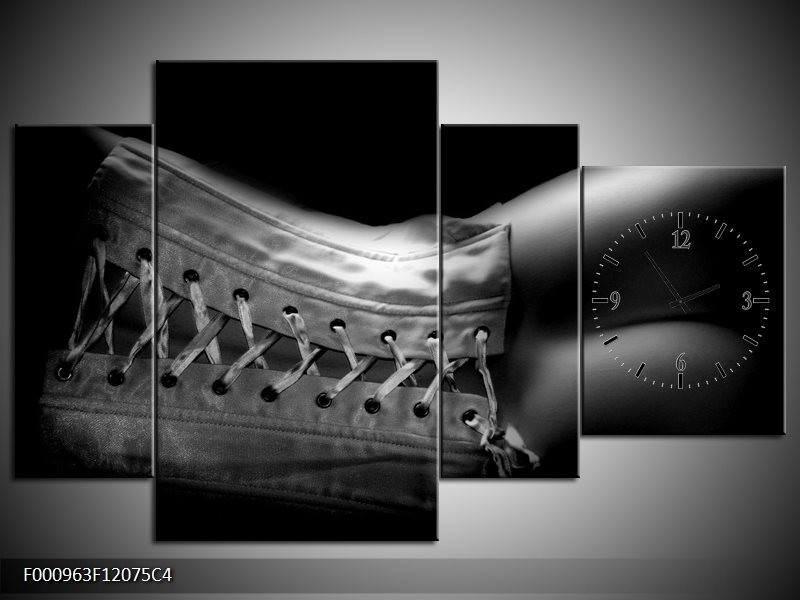 Klok schilderij Lichaam | Grijs, Zwart, Wit | 120x75cm 4Luik