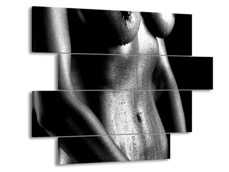 Canvas schilderij Lichaam | Grijs, Zwart, Wit | 115x85cm 4Luik