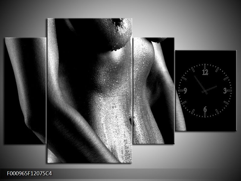 Klok schilderij Lichaam | Grijs, Zwart, Wit | 120x75cm 4Luik
