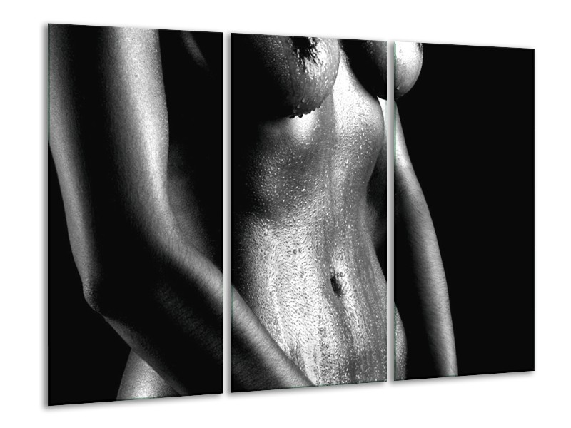 Canvas schilderij Lichaam | Grijs, Zwart, Wit | 120x80cm 3Luik