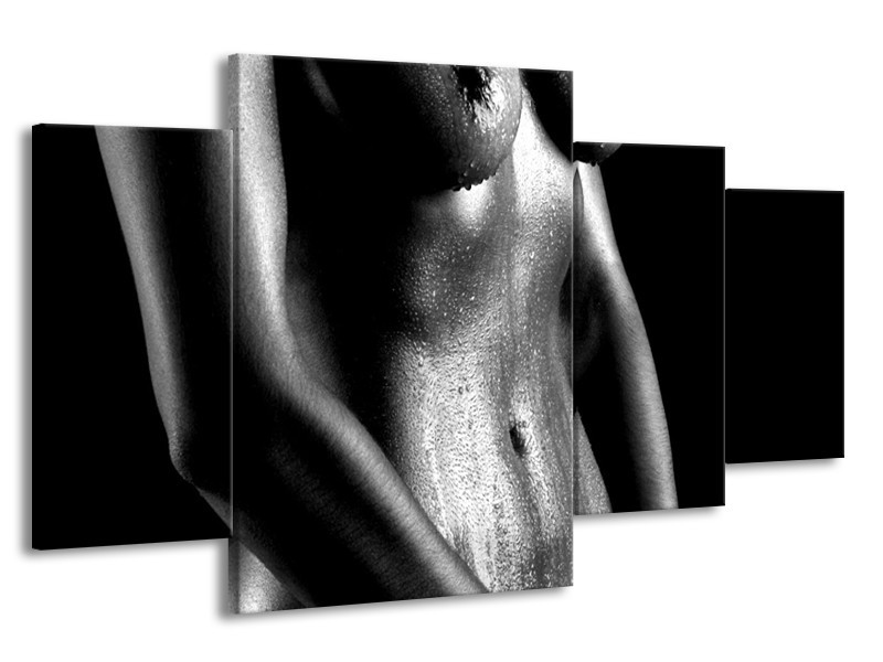 Canvas schilderij Lichaam | Grijs, Zwart, Wit | 160x90cm 4Luik