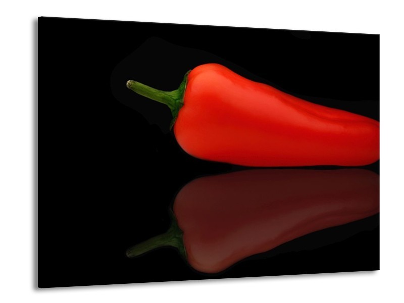 Canvas schilderij Paprika | Rood, Zwart, Groen | 100x70cm 1Luik