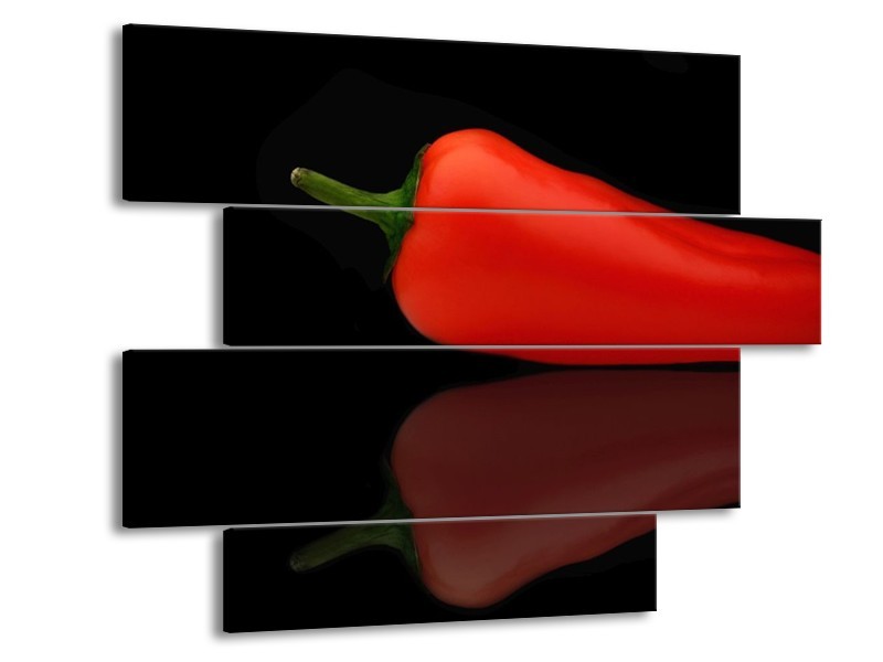 Canvas schilderij Paprika | Rood, Zwart, Groen | 115x85cm 4Luik