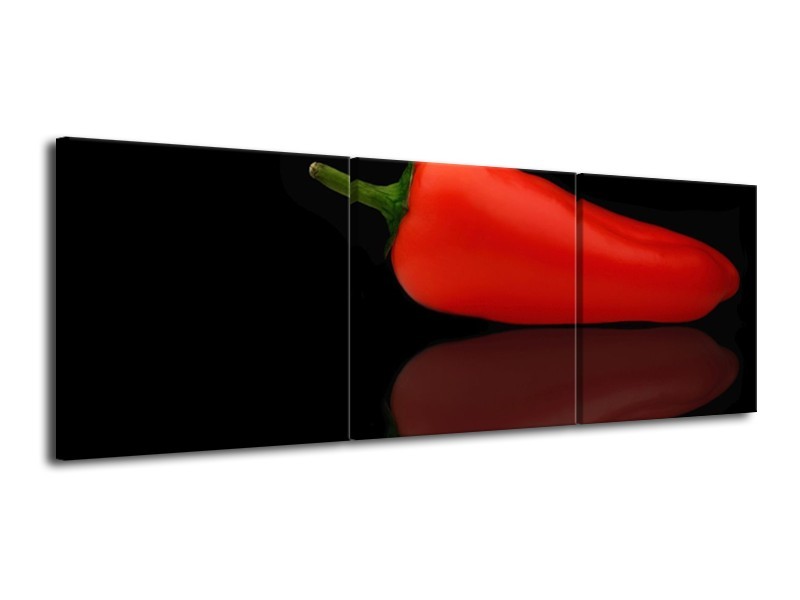 Canvas schilderij Paprika | Rood, Zwart, Groen | 120x40cm 3Luik