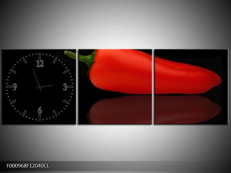 Klok schilderij Paprika | Rood, Zwart, Groen | 120x40cm 3Luik