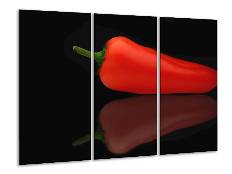 Canvas schilderij Paprika | Rood, Zwart, Groen | 120x80cm 3Luik