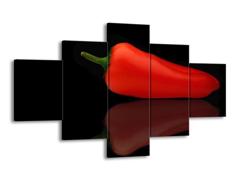 Canvas schilderij Paprika | Rood, Zwart, Groen | 125x70cm 5Luik