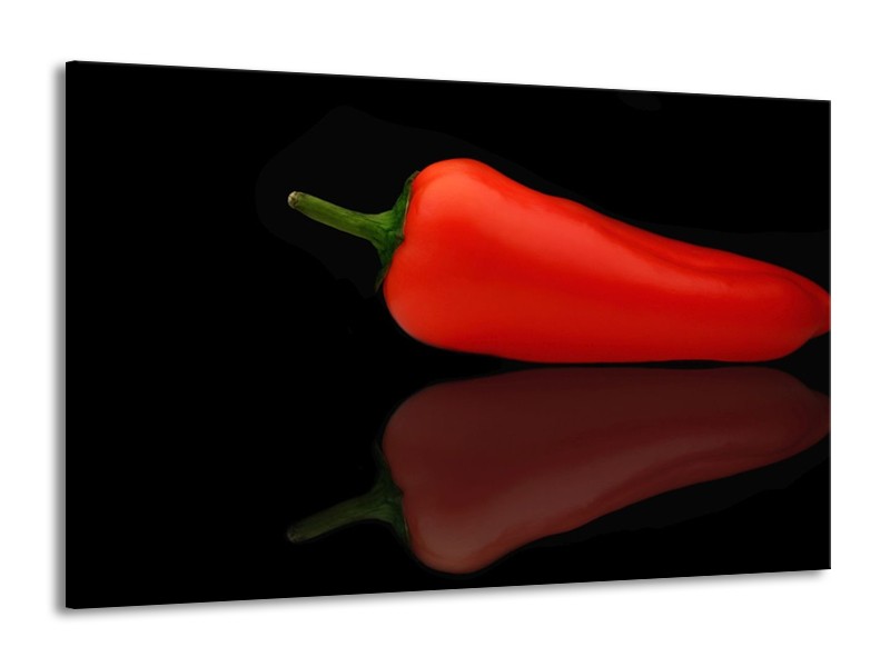 Canvas schilderij Paprika | Rood, Zwart, Groen | 140x90cm 1Luik