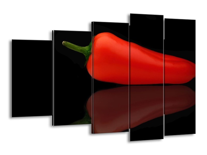 Canvas schilderij Paprika | Rood, Zwart, Groen | 150x100cm 5Luik