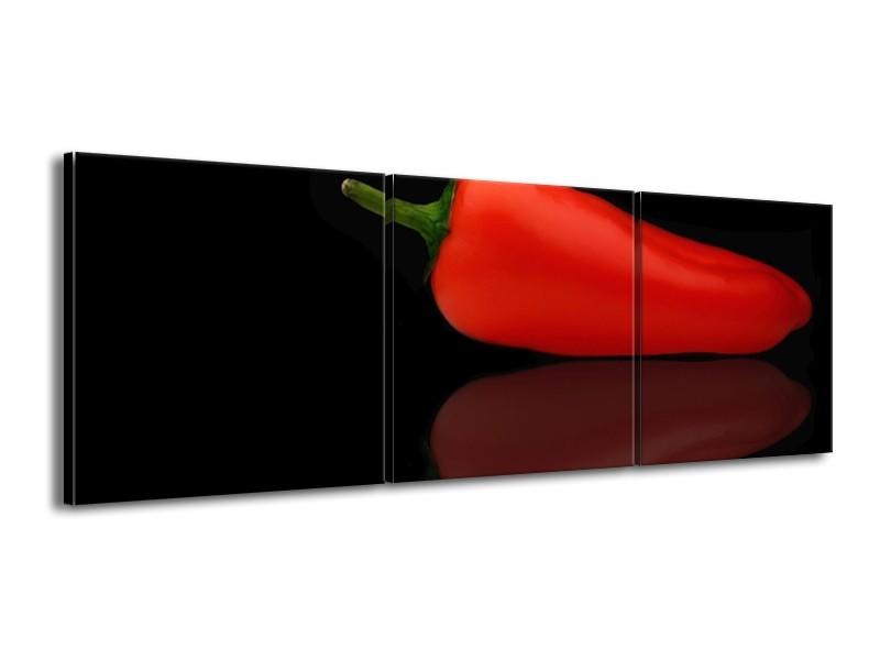 Canvas schilderij Paprika | Rood, Zwart, Groen | 150x50cm 3Luik