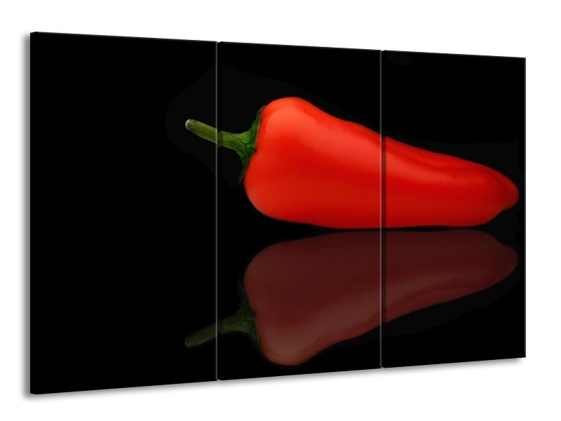 Canvas schilderij Paprika | Rood, Zwart, Groen | 165x100cm 3Luik