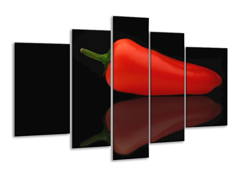 Canvas schilderij Paprika | Rood, Zwart, Groen | 170x100cm 5Luik