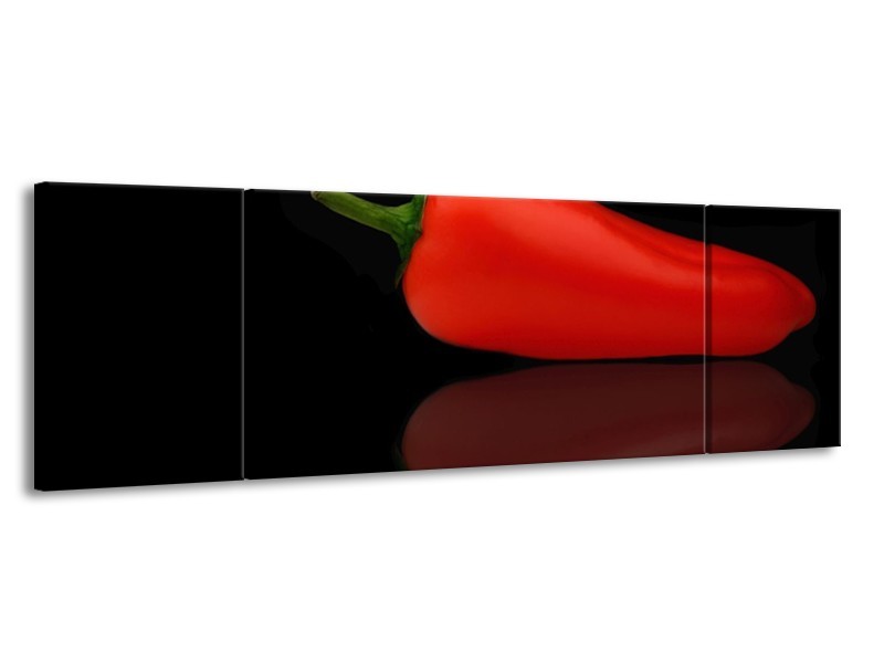 Canvas schilderij Paprika | Rood, Zwart, Groen | 170x50cm 3Luik