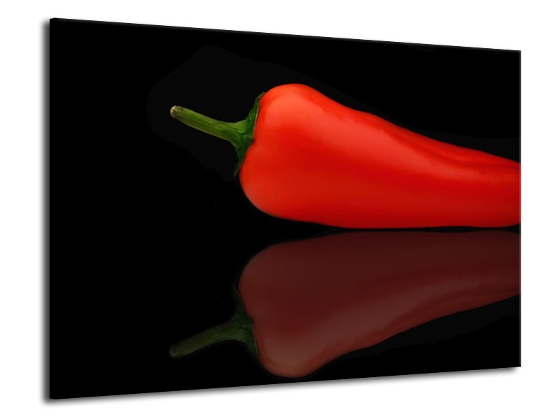 Canvas schilderij Paprika | Rood, Zwart, Groen | 70x50cm 1Luik