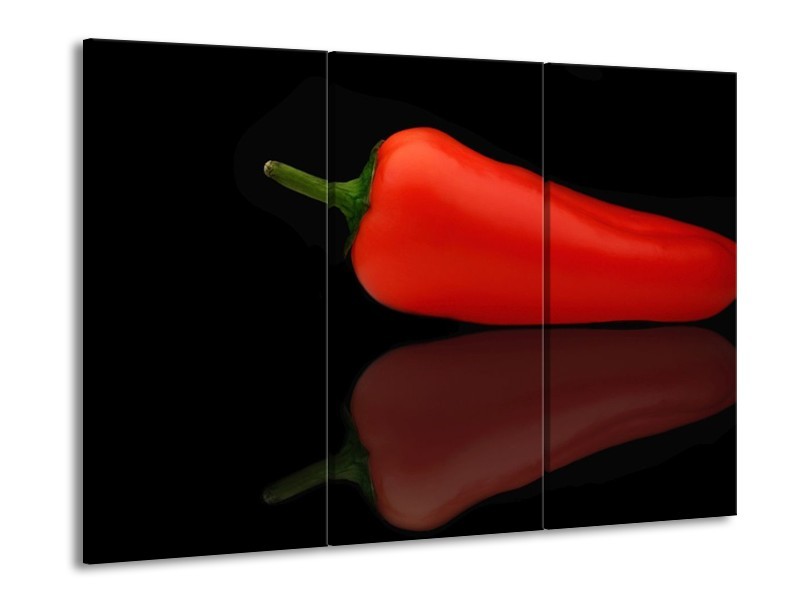 Canvas schilderij Paprika | Rood, Zwart, Groen | 90x60cm 3Luik