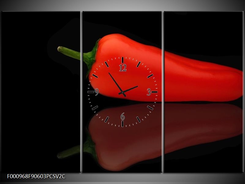Klok schilderij Paprika | Rood, Zwart, Groen | 90x60cm 3Luik