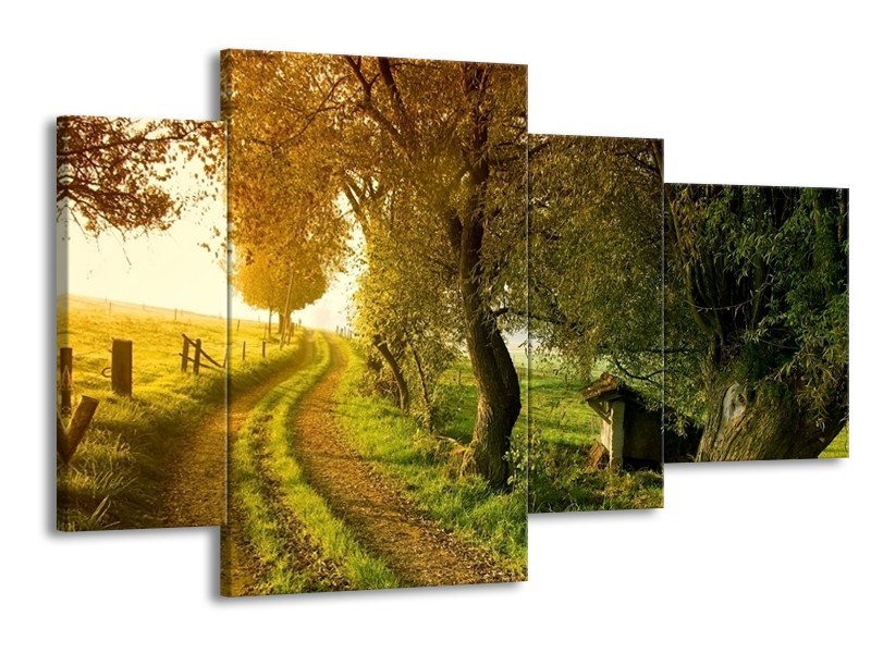 Glas schilderij Bomen | Groen, Geel, Wit | 120x75cm 4Luik