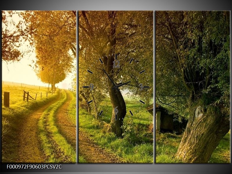 Klok schilderij Bomen | Groen, Geel, Wit | 90x60cm 3Luik