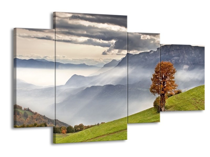 Glas schilderij Bergen | Grijs, Wit, Groen | 120x75cm 4Luik