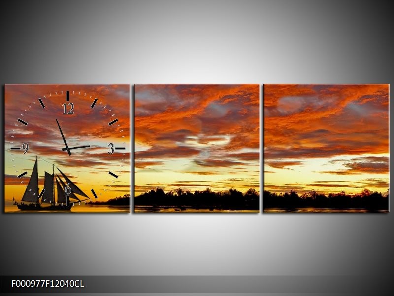 Klok schilderij Landschap | Geel, Oranje | 120x40cm 3Luik