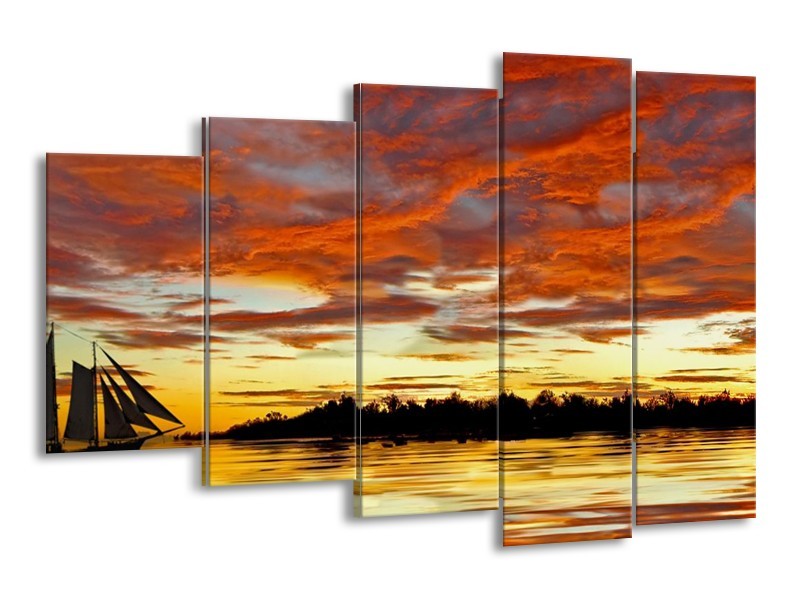 Canvas schilderij Landschap | Geel, Oranje | 150x100cm 5Luik