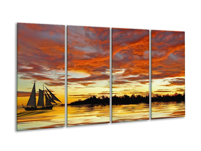 Canvas schilderij Landschap | Geel, Oranje | 160x80cm 4Luik