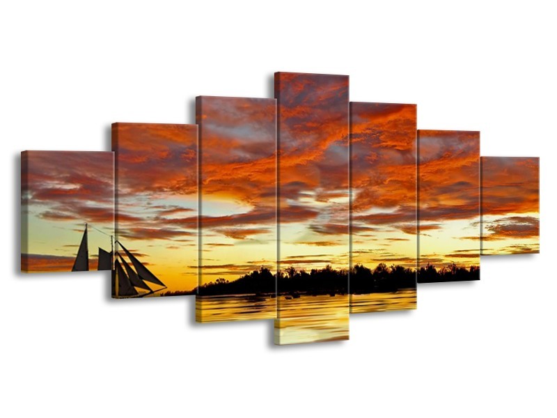 Canvas schilderij Landschap | Geel, Oranje | 210x100cm 7Luik