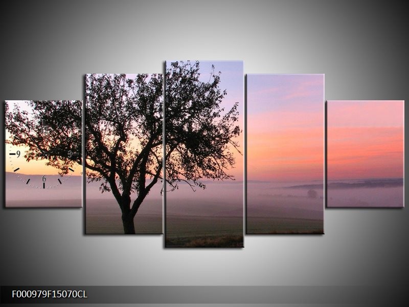 Klok schilderij Boom | Paars, Zwart, Blauw | 150x70cm 5Luik