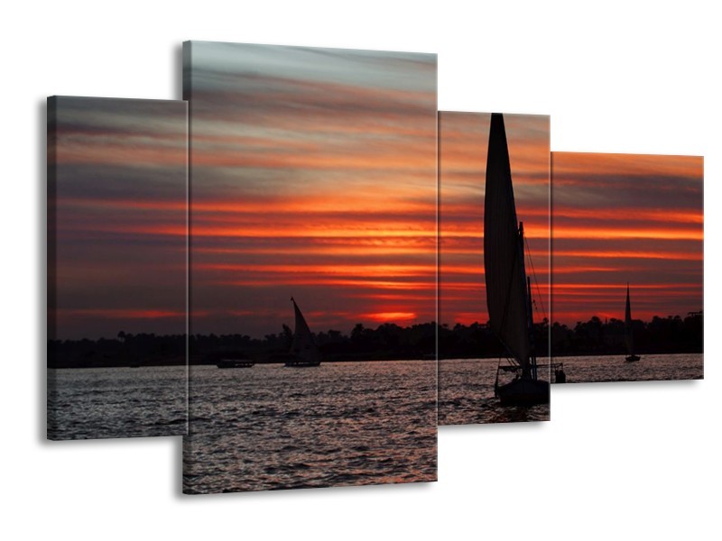 Glas schilderij Boot | Zwart, Rood, Grijs | 120x75cm 4Luik