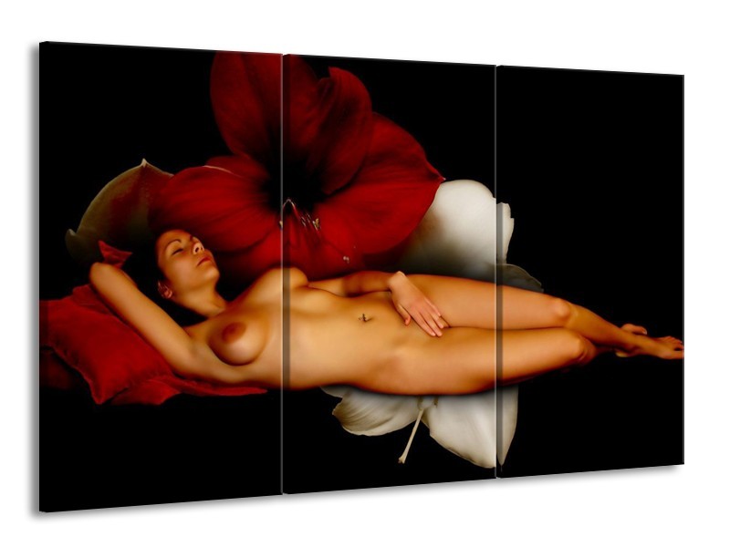 Canvas schilderij Vrouw | Rood, Wit, Zwart | 165x100cm 3Luik