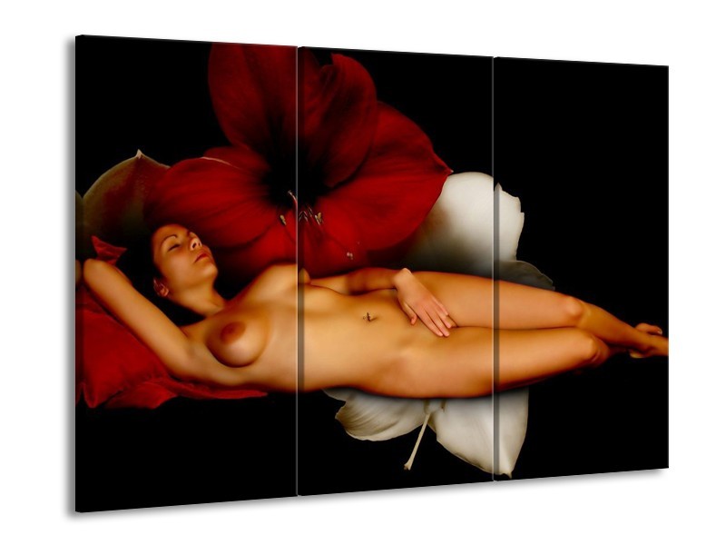 Glas schilderij Vrouw | Rood, Wit, Zwart | 90x60cm 3Luik