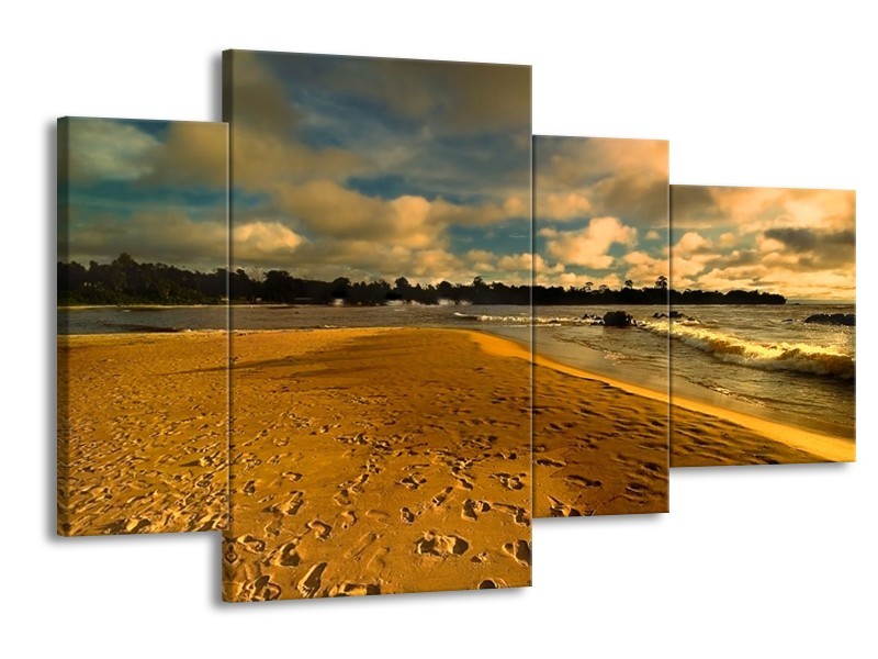 Glas schilderij Strand | Geel, Bruin, Blauw | 120x75cm 4Luik