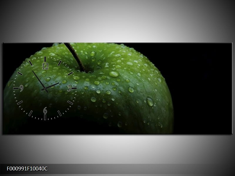 Klok schilderij Appel | Groen, Zwart | 100x40cm 1Luik