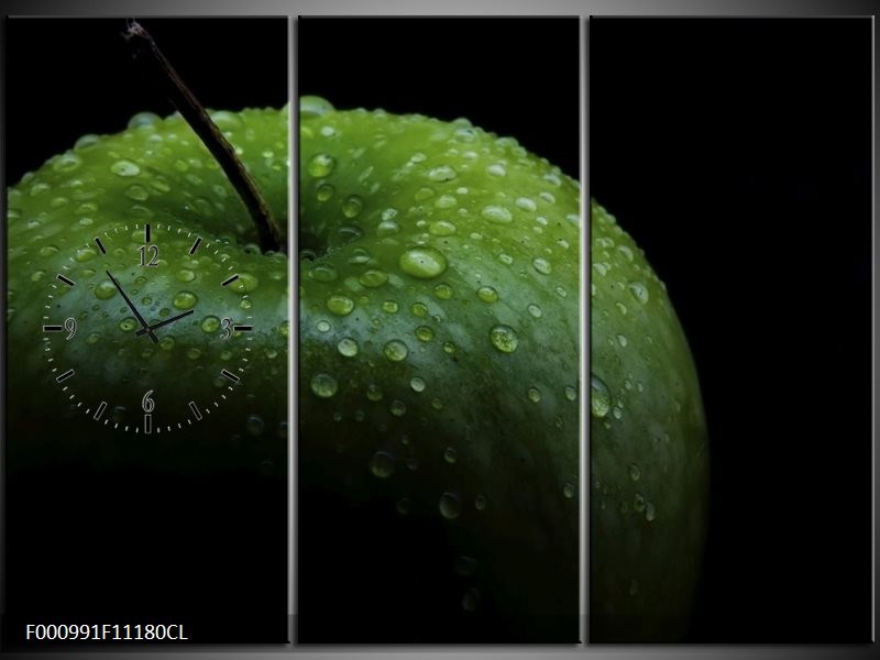 Klok schilderij Appel | Groen, Zwart | 111x80cm 3Luik
