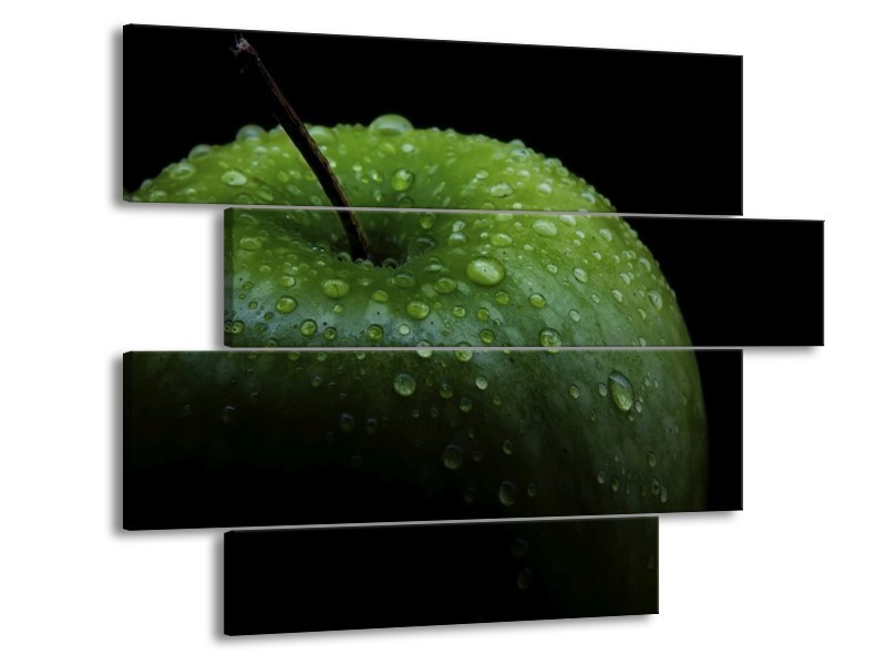 Canvas schilderij Appel | Groen, Zwart | 115x85cm 4Luik