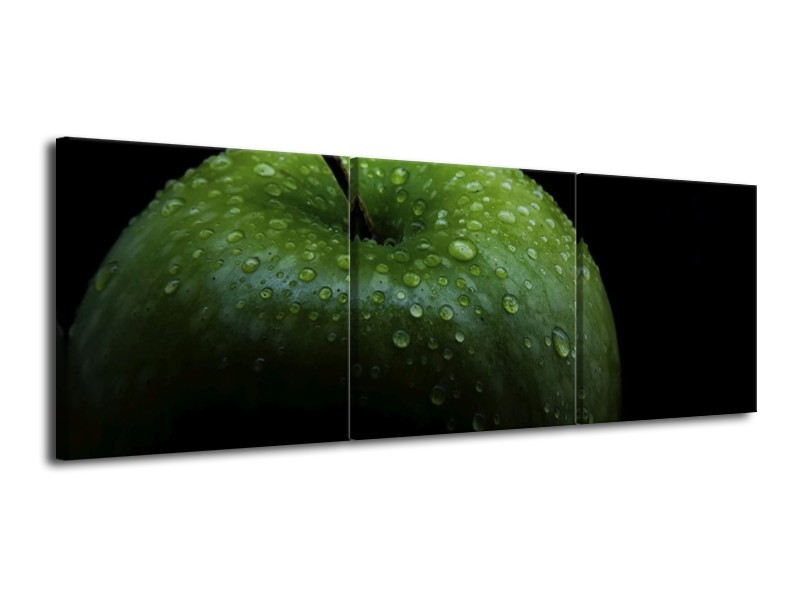 Canvas schilderij Appel | Groen, Zwart | 120x40cm 3Luik