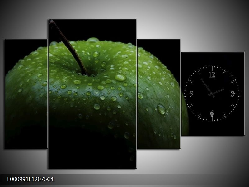Klok schilderij Appel | Groen, Zwart | 120x75cm 4Luik